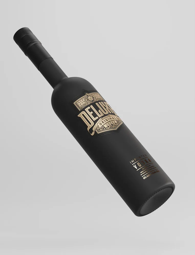 Deluxe Original Vodka bottle resting on a light surface